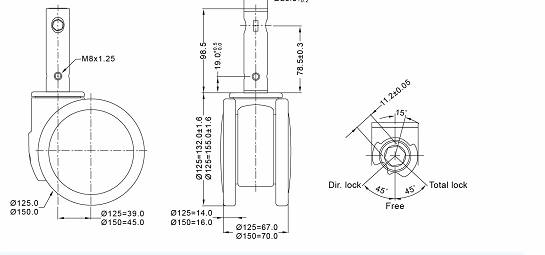 Bánh xe đẩy y tế điều khiển trung tâm 6 inch S Loại màu trắng cho bệnh viện 0
