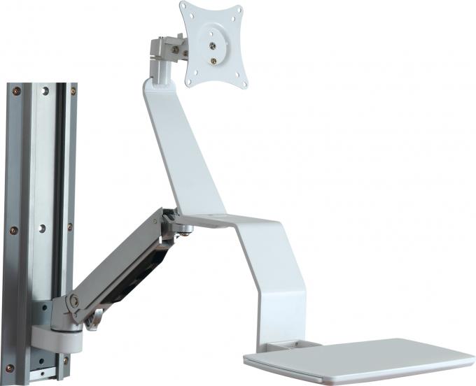 Cánh tay xe đẩy màn hình y tế màu trắng với bánh xe phổ thông 4 inch 0