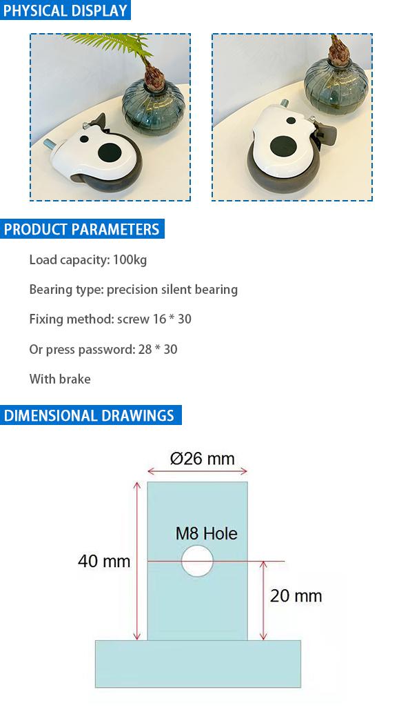 5 inch màu trắng Medical Casters băng phanh PP và vật liệu TPR 1