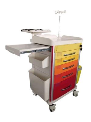 Xe đẩy y tế 5 khóa ABS chứa thuốc đầy màu sắc có ngăn kéo