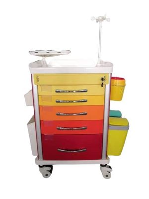 Xe đẩy y tế 5 khóa ABS chứa thuốc đầy màu sắc có ngăn kéo