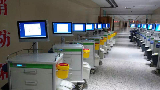 Xe đẩy thuốc vi tính cho bệnh viện Xe đẩy trạm làm việc bằng điện