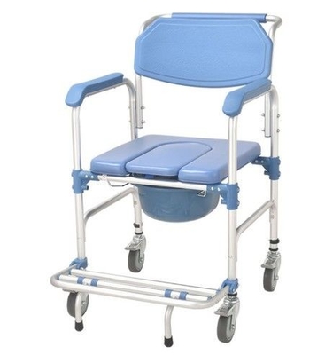 Khung hợp kim nhôm màu xanh PP Ghế nhà vệ sinh bốn bánh có phanh