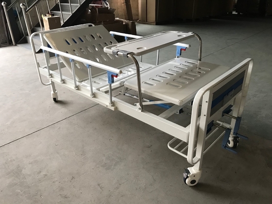 Giường y tế hướng dẫn sử dụng hai chức năng màu xanh và trắng cho phòng khám