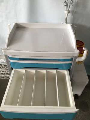 Nội thất bệnh viện y tế xe đẩy trị liệu màu xanh có hai ngăn kéo