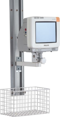 Cánh tay xe đẩy màn hình y tế màu trắng với bánh xe phổ thông 4 inch