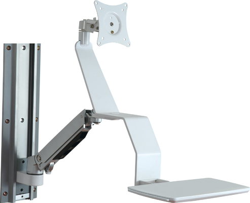 Cánh tay xe đẩy màn hình y tế màu trắng với bánh xe phổ thông 4 inch